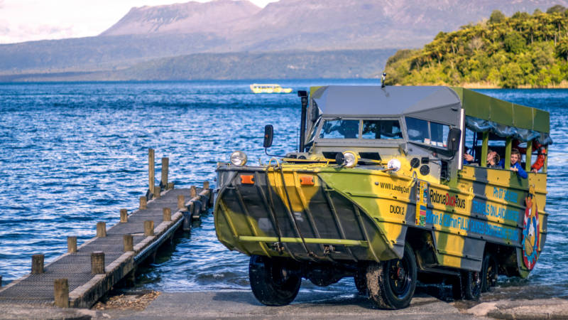 Jump on our genuine WWII amphibious Duck and discover the beautiful scenery of the Rotorua Lakes district on this fully guided tour!